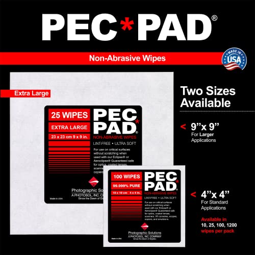 PEC-PAD Lint Free Wipes 4”x4” Non-Abrasive Ultra Soft Cloth for Cleaning Sensitive Surfaces like Camera, Lens, Filters, Film, Scanners, Telescopes, Microscopes, Binoculars. (100 Sheets Per/Pkg) 2-Pack 1 Count (Pack of 2)