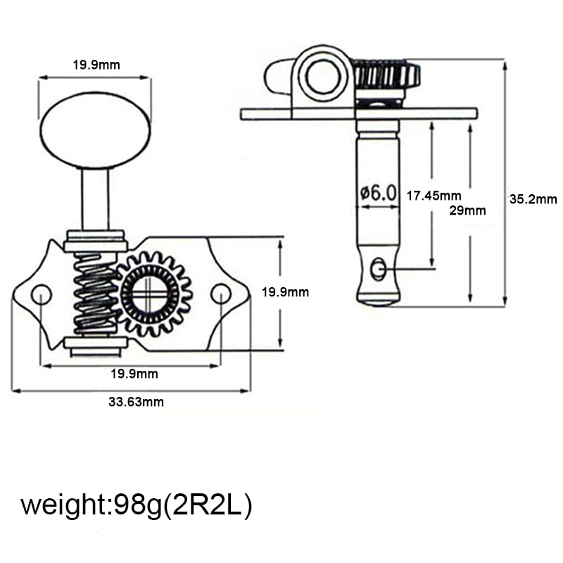 [AUSTRALIA] - 2R2L Black-Plated Tuning Peg Machine Head Tuners For 4 String Ukulele Guitar Bass-Gear Ratio 1:19 (GC502A) GC502A 