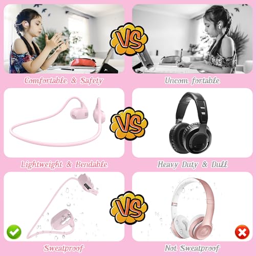 BANIGIPA Kids Headphones, Open Ear Headphones Comfortable for Teens Child Boys Girls, Wireless Bluetooth 5.3 Headset w/Mic for School/Tablet/Travel, 13g Ultra-Light, Protect Hearing, 10H Playtime