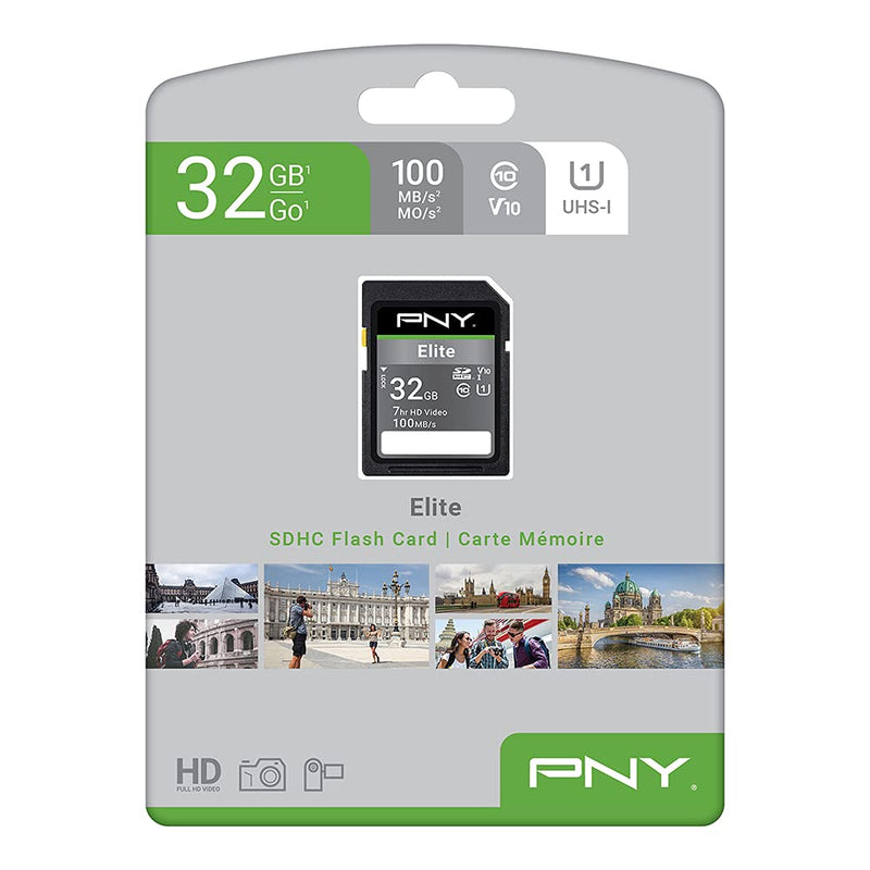 PNY 32GB Elite Class 10 U1 V10 SDHC Flash Memory Card - 100MB/s, Class 10, U1, V10, Full HD, UHS-I, Full Size SD