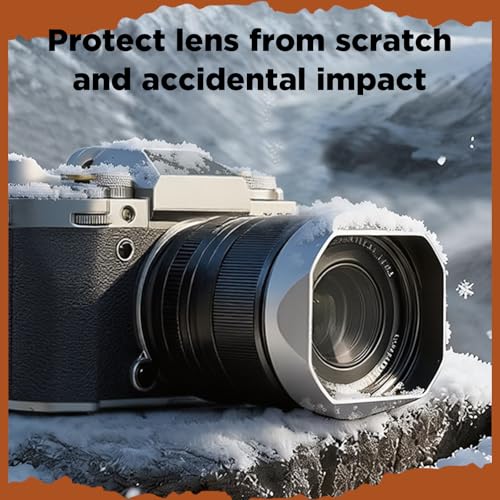 Haoge Silver Metal Square Lens Hood for Fujifilm XF33mm F1.4 R LM WR Lens, Fuji XF23mmF1.4 R LM WR,Fujinon XF 16-50mm F2.8-4.8 R LM WR Lens, Bayonet Hood Shade,with Metal Cap Kit,