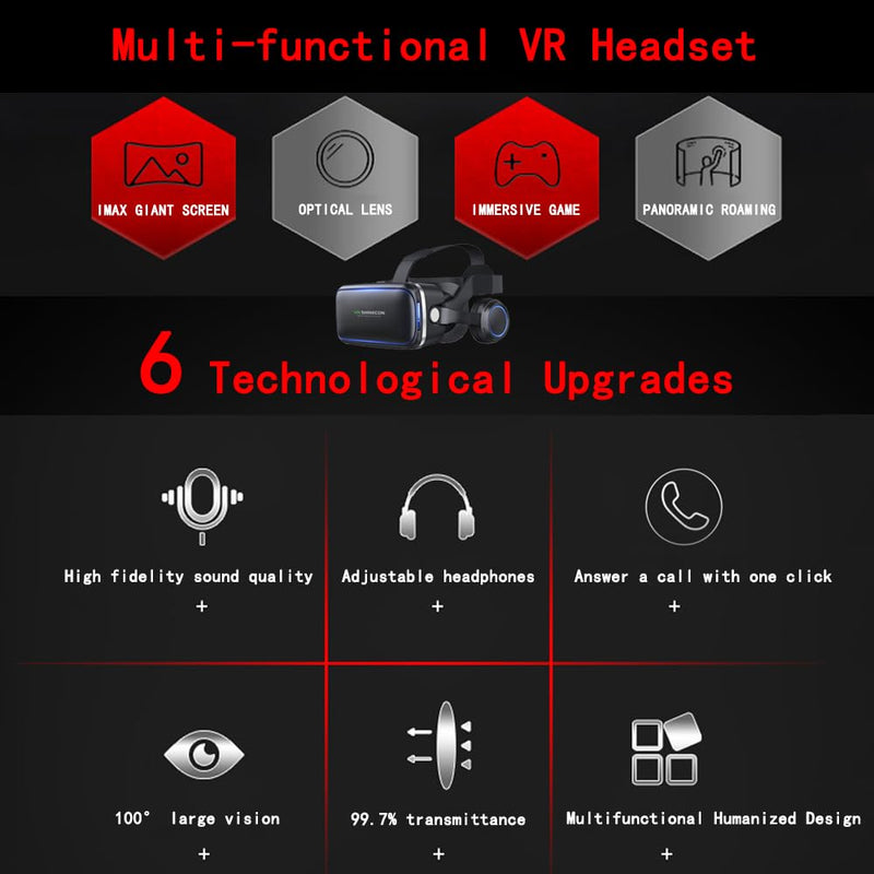 VR Headset for iPhone & Android Phone,3D VR Glasses for TV,Movies & Video Games,VR Headset with Remote Controller,Virtual Reality Headset for iPhone/Android Phone Compatible 4.7-6 inch vr headset with remote