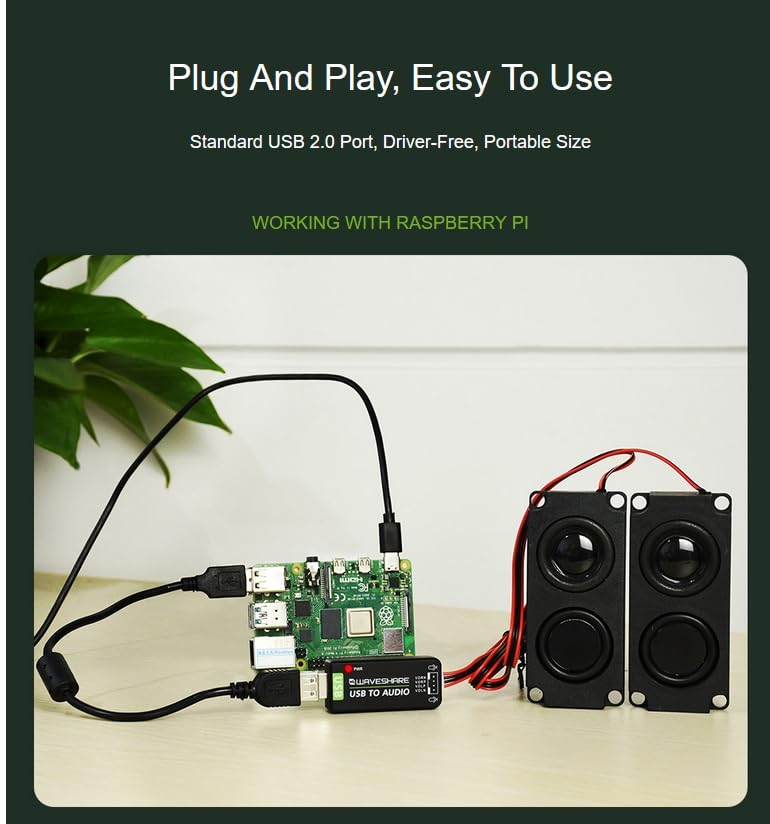 USB Sound Card with 8Ω 5W Speaker for Raspberry Pi/Jetson Nano | USB to Audio Adapter, Recording and Playback, Stereo Codec Onboard Microphone and Speaker Header, Driver-Free, Plug and Play