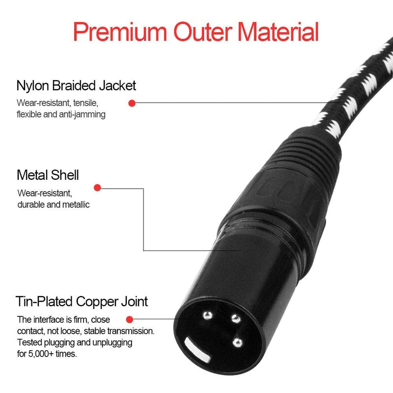 XLR Cables 25ft 2 Pack, Durable Nylon Braided XLR Microphone Cable, Mic Cable, Shielded and Fully Balanced OFC Male to Female Cord for Recording Mixer Amplifie Speaker Black White 25 Feet Black-White