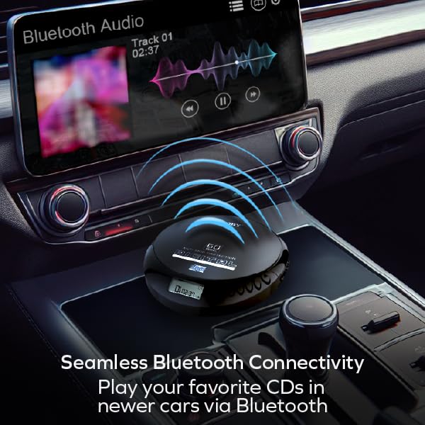 Coby CD Player Portable CD Player with Bluetooth, Earbuds, FM, AUX, MP3 Anti-Skip Compact Discman | Rechargeable, Lightweight CD Player for Car, Home