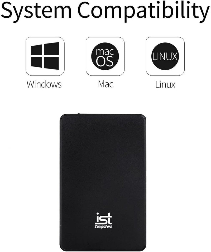 ist computers 1TB External Hard Drive, USB 3.0, Ultra Slim Portable HDD Storage for PC & Mac Laptop, Desktop, PS4, PS5, Xbox One External Storage, Plug and Play Backup Drive, Home, Business, Black 1TB HDD