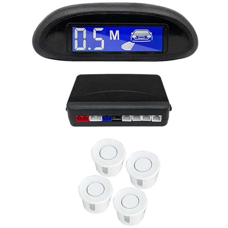 [AUSTRALIA] - 4 Sensors Car Parking Assistance Reversing Radar LED Display Sound Warning White, Car Reversing Radars System, Front/Rear LED Display 12V Car Vehicle Reverse Backup Radar System 