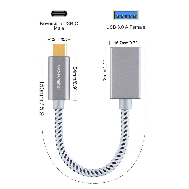 USB3.1 USB Female to USB C Adapter 0.5 FT, CableCreation USB C to USB A Female Adapter Cable OTG 5Gbps Data Female USB A to C Male for MacBook Pro Air XPS 15 Galaxy S22 Ultra S21 etc, 0.15m Space Gray