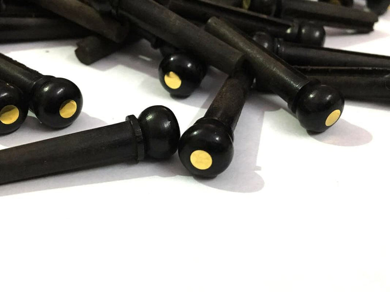Ebony Guitar Bridge Pins with Brass Dot High Quality 6 pcs (1 Set)