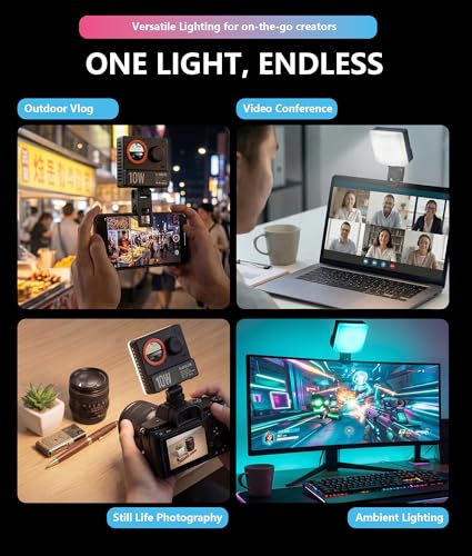 10W Ultra Bright Portable Selfie LED Light,Pocket RGB Camera Light with Phone Clip,Cold Shoe and Magnetic Diffuser for Selfie, vlogging and Photography