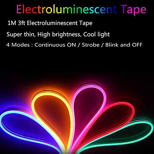 lychee®3 Ft 1M 1M Neon Glowing Strobing Electroluminescent Robbin El Tape Belt EL Wire Rope with Battery Pack for Cosplay Decoration Bruning Festival (3Ft, Red) 3Ft
