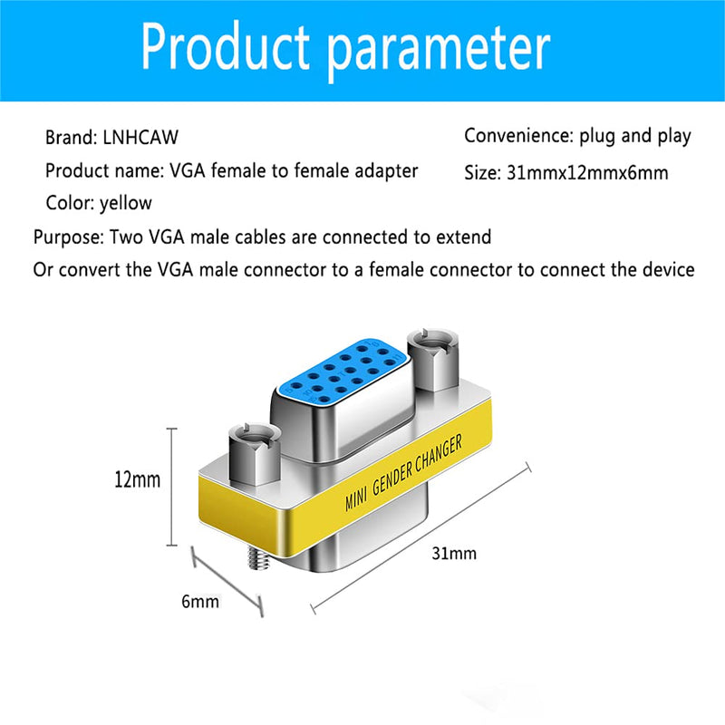 vga to vga 15 vga Connector、Null Modem Adapter Male to Male、Male to Female、vga Female to Female Adapter Extender Dual vga Adapter for 2 Monitors (2, Female to Female)