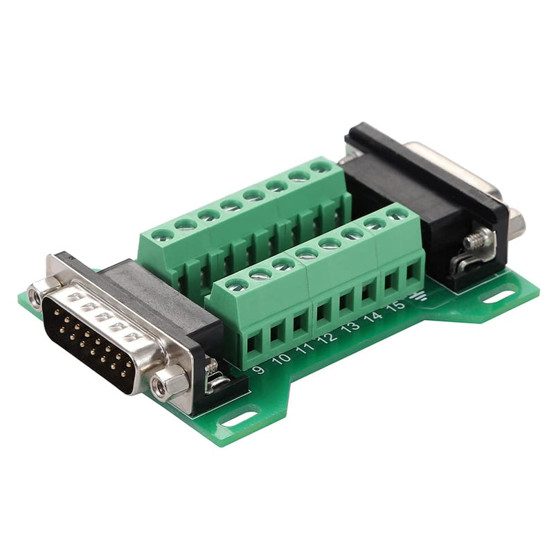 2Pcs DB15 Male to Female Terminal Breakout Board, RS232 D-SUB Serial to 15pin Port Terminal Block Gender Changer Connector (Pack of 2) DB15 Male to Female(2PCS) (Pack of 2)