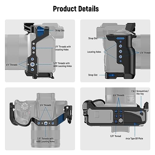NEEWER R50 Camera Cage Compatible with Canon EOS R50, Aluminum Video Rig with NATO Rail, 1/4" Threads, 3/8" ARRI Holes, Cold Shoe, Anti Twist, Compatible with DJI Gimbals Arca Type QR System, CA031