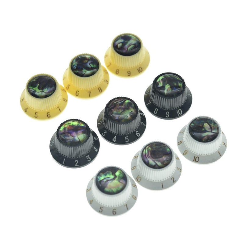 KAISH Set of 3 Plastic Push on Fit Abalone Top ST Strat Knobs Guitar/Bass Control Knobs for Metic 5.8mm 18 Splines Split Shaft Pots Cream