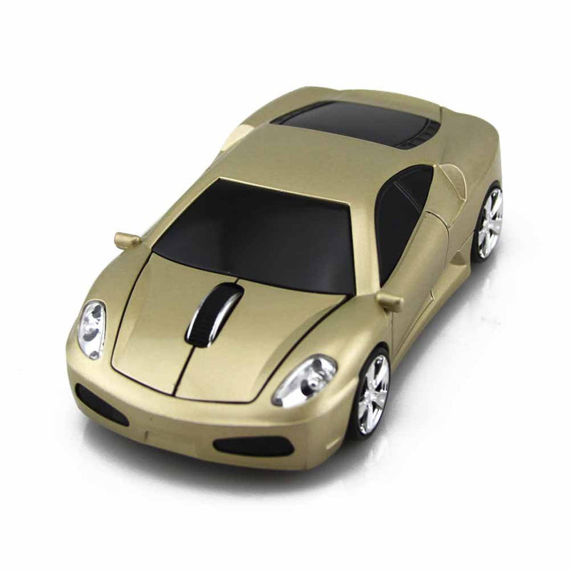 ECOiNVA Wireless Sports Car Mouse Optical 2.4G Nano USB AA Battery Desktop Laptop Mice (Gold) Gold