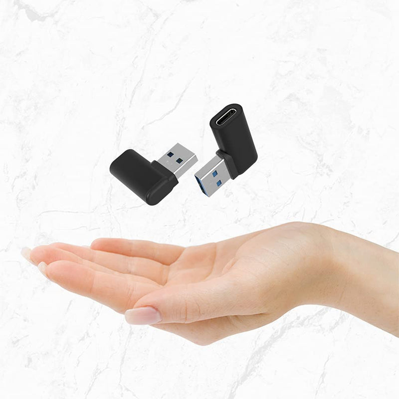 USB C Female to USB A Male Adapter Right Angle, USB C to USB 3.0 Adapter, 90 Degree USB C to USB Adapter, USB Type C to USB Coverter Sync & Charging Adapter for USB C Cable, Hubs, 2Pack