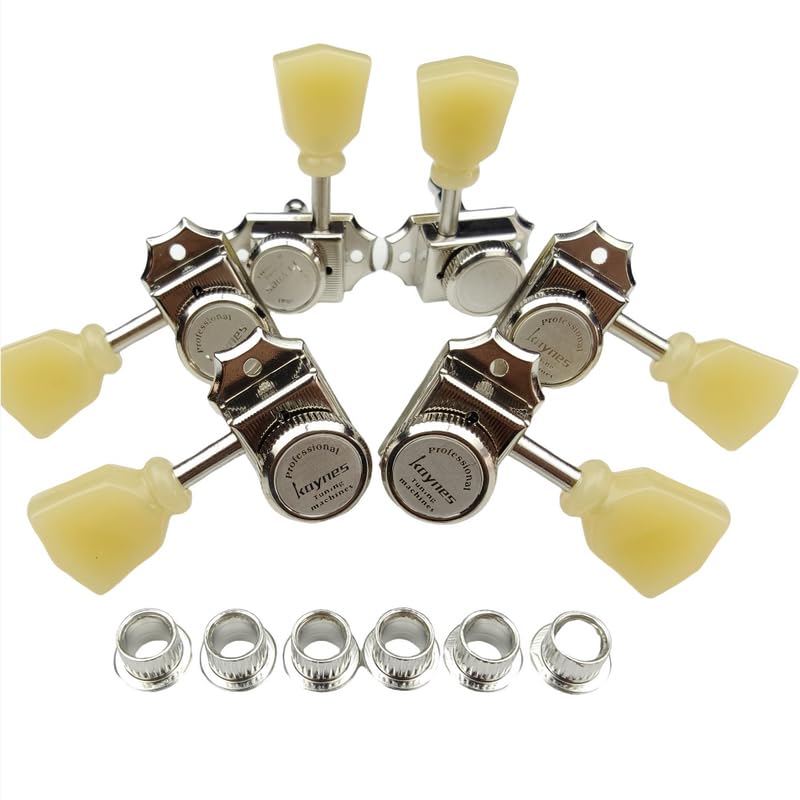 Kaynes 3x3 Guitar Lock String Tuning Pegs – Nickel Silver Vintage Deluxe Style Locking Tuners Keys Machine Heads Tuners for Les Paul LP SG Style Electric or Acoustic Guitar (Nickel)