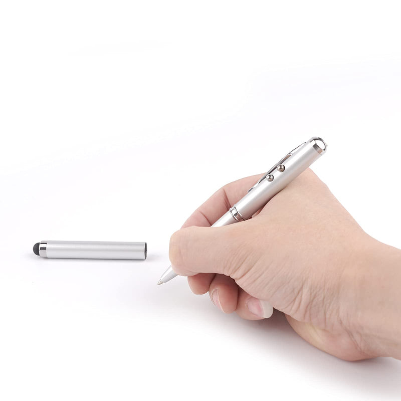 Metal multi-function pen, touch screen stylus, flashlight with white light, infrared, creative Christmas and birthday gifts (1 Silver)