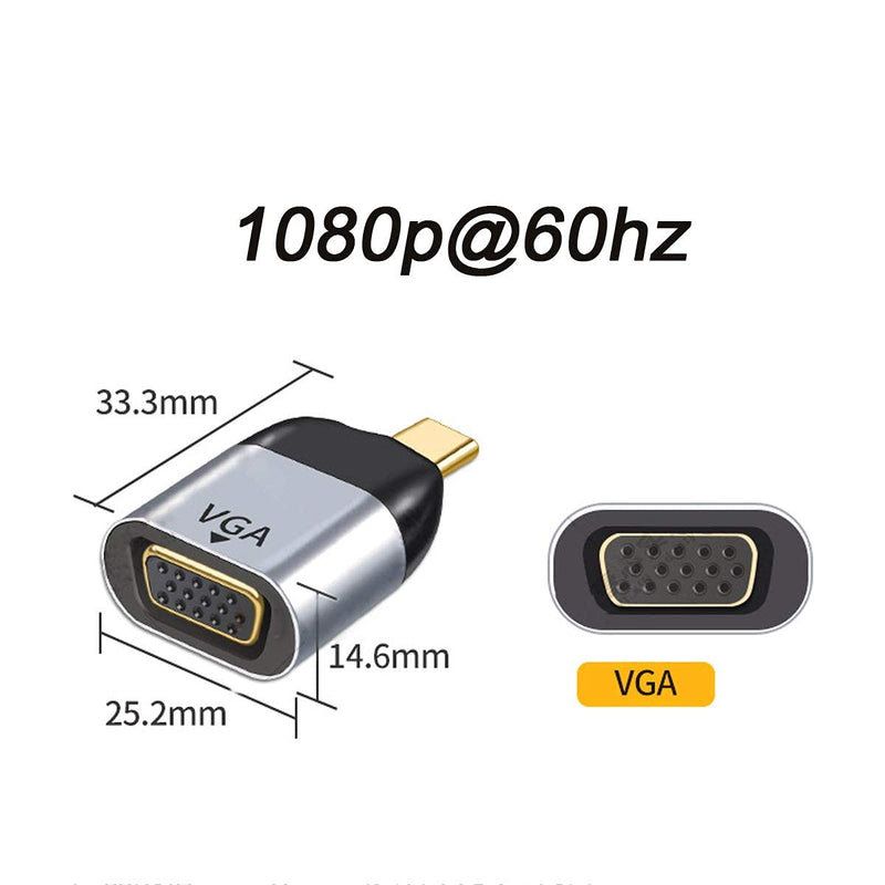 CY USB C to VGA Adapter VGA to USB Type C Cable Monitor Adapter for Tablet Phone Laptop 1080p 60hz Silver - VGA