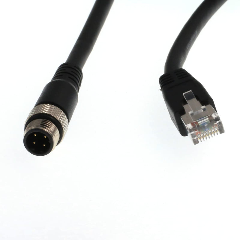 M12 4pin D-Code Male to RJ45 Ethernet Connector CAT6 Shielded Cable for Profinet & Ethernet/IP Networks Black 5M