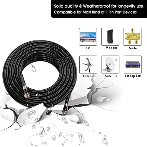 30ft TV Cable Wire Black RG6 Coaxial Cable with F Connector, F81 Female Extension Adapter, Low Loss High-Speed Coax Cable Cord Extender for HD TV, Dish, Satellite, Antenna, TV Cable 30' 30 FT