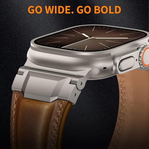 Leather Bands Compatible with Apple Watch Ultra 3/2/1 Band 49/46/45/44/42mm Men, Genuine Leather Metal Connector Strap for iWatch Ultra Series 11/10/9/8/7/SE/6/5/4,Dark Brown/Black+Brown/Titanium