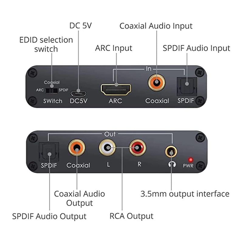 [AUSTRALIA] - Converter HDTV-Compatible Audio Adapter DAC ARC L/R Coaxial SPDIF Jack Extractor Return Channel 3.5mm Headphone for TV(Cable not Included) 