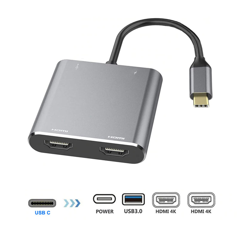 USB C to Dual HDMI Adapter, 4 in 1 USB Type C Hub with 2 HDMI/USB3.0 /PD Charging, Dual Screen Display USB-C Docking Station for Windows, MacOS