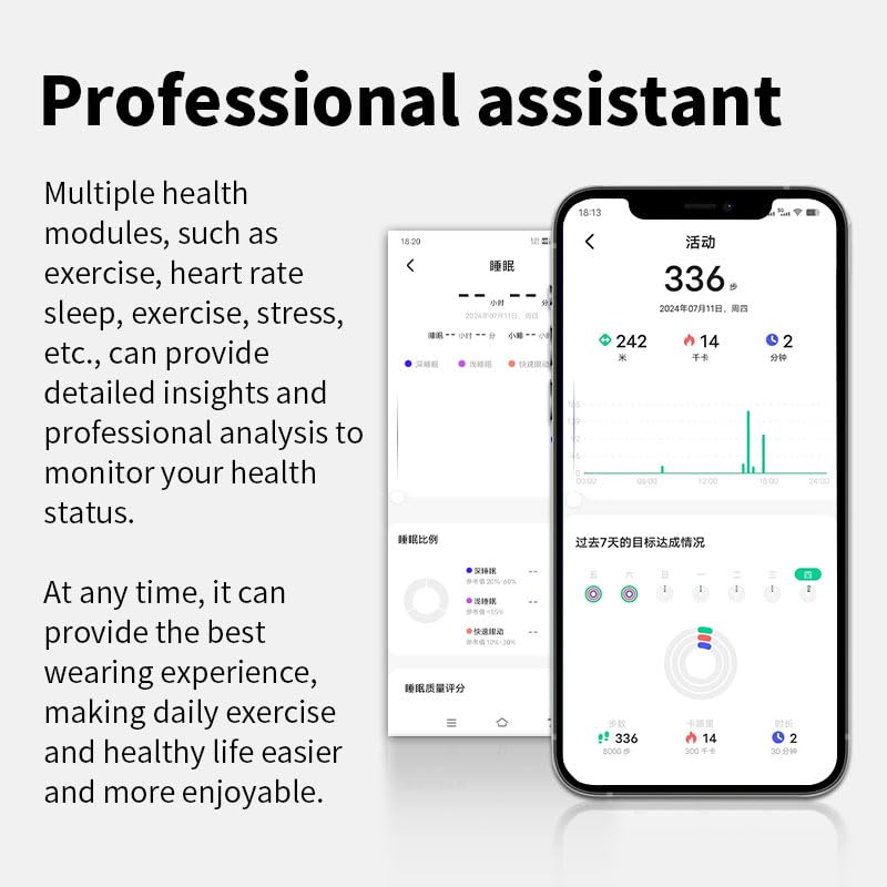 Resnan Unisex Smart Health Ring, 500mAh Long Battery Fitness Tracker, Heart Rate SpO2 Sleep Stress Temperature Monitor, Gesture Control IP68 Waterproof App Connected (Silver, 7) Silver