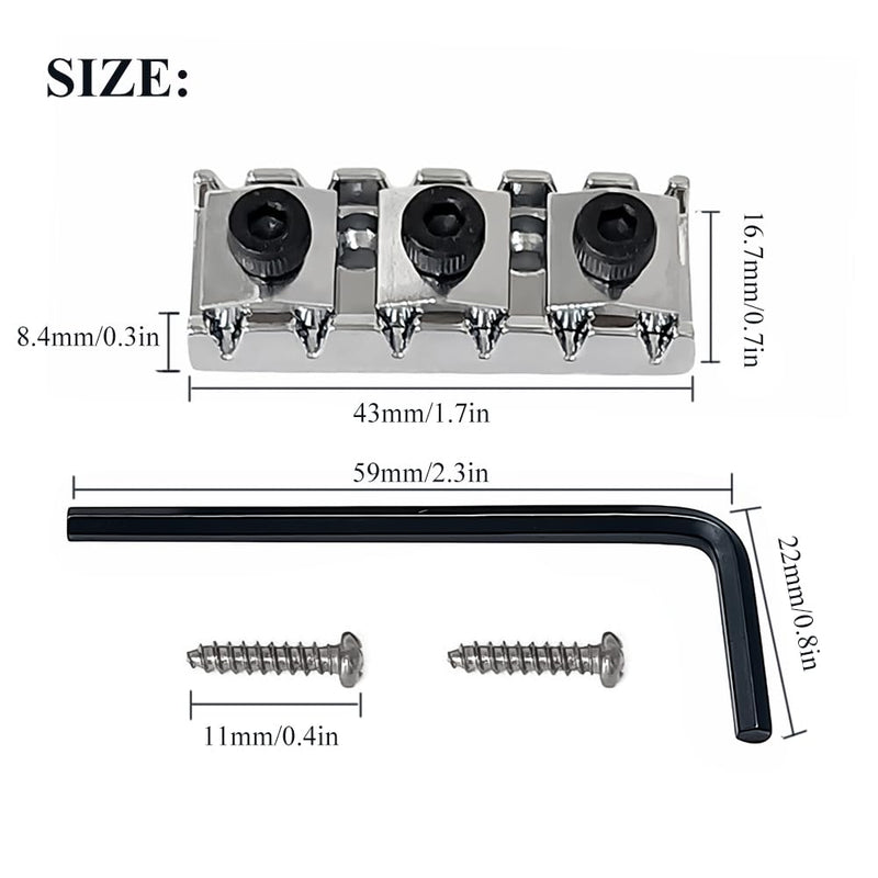 43mm Steel Floyd Rose Guitar Locking Nut, Electric Guitar Tremolo Bridge Lock for Floyd Rose Bridge System Special Replacement Parts/Silver/1 Set 43x16.7x8.4mm-1Set Silver