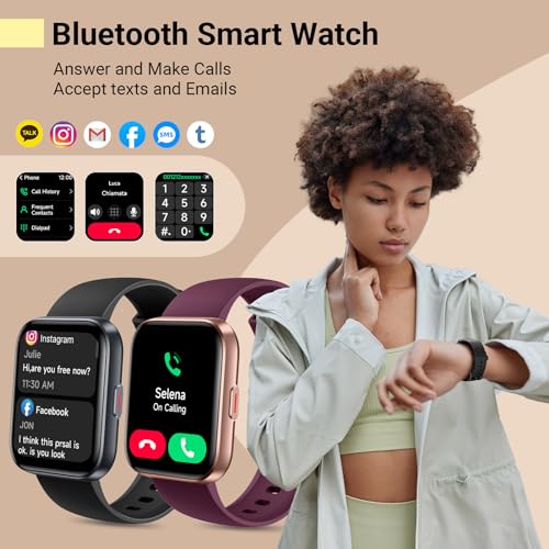 Quican Smart Watch for Men Women with Extra Dark Purple Silicone Watch Band Replacement