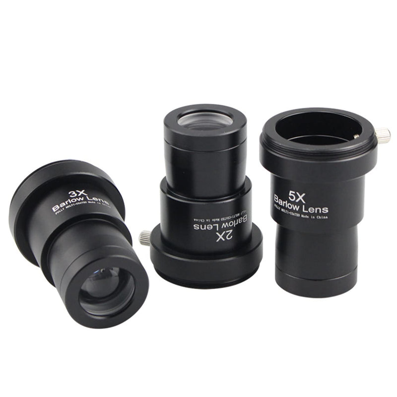 Telescope Barlow Lenses Kit 2X-3X-5X, 1.25 Inch Telescope Accessory, Fully Metal Multi Coated Broadband Green Film Barlow Lens for Telescope Astronomy Eyepiece