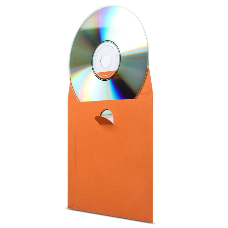 [AUSTRALIA] - Flexzion DVD CD Sleeves 100 Pack - Premium Paper CD Sleeves for Music Movie Video Game Disc - Thick Disc Sleeve CD Envelopes Storage with Window Cutout and Flap, Orange 