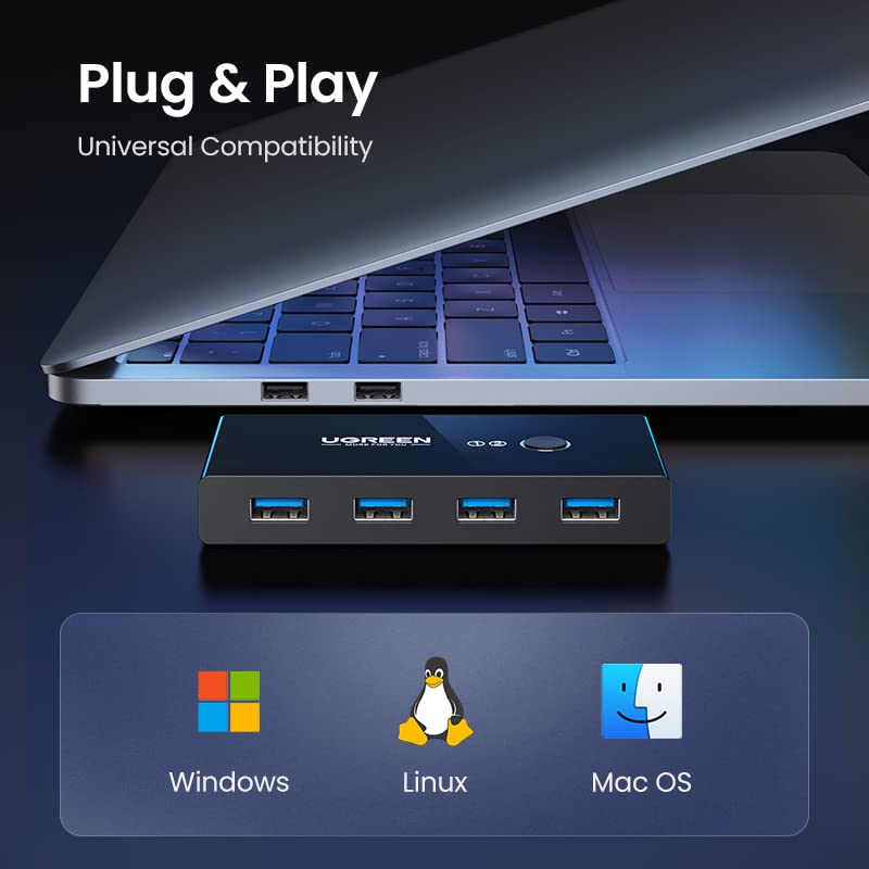 UGREEN 4-Port USB 3.0 Hub with USB C to USB A Adapter, 5Gbps Data Transfer, Plug and Play, Compatible with Laptop, Smartphone, Tablet, External Hard Drive