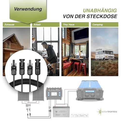 SOLARTRONICS Extension Cable 4 mm² H1Z2Z2-K Solar Cable Balcony Power Station Connection Cable Black with Plug on Both Sides for Solar Panels PV GAK. Made in Germany (2 x 5 m) 5m - 4mm²