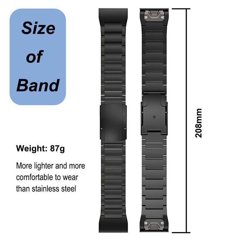 Titanium Band for Garmin Fenix 8 (51mm)/Fenix 7X/6X/5X/Fenix 3 HR, Descent Mk2i Mk2, Tactix 7, Enduro 2 3, Epix Pro Gen 2 (51mm) - 26mm Quick Fit Watch Band Metal Strap for Garmin Watch Black