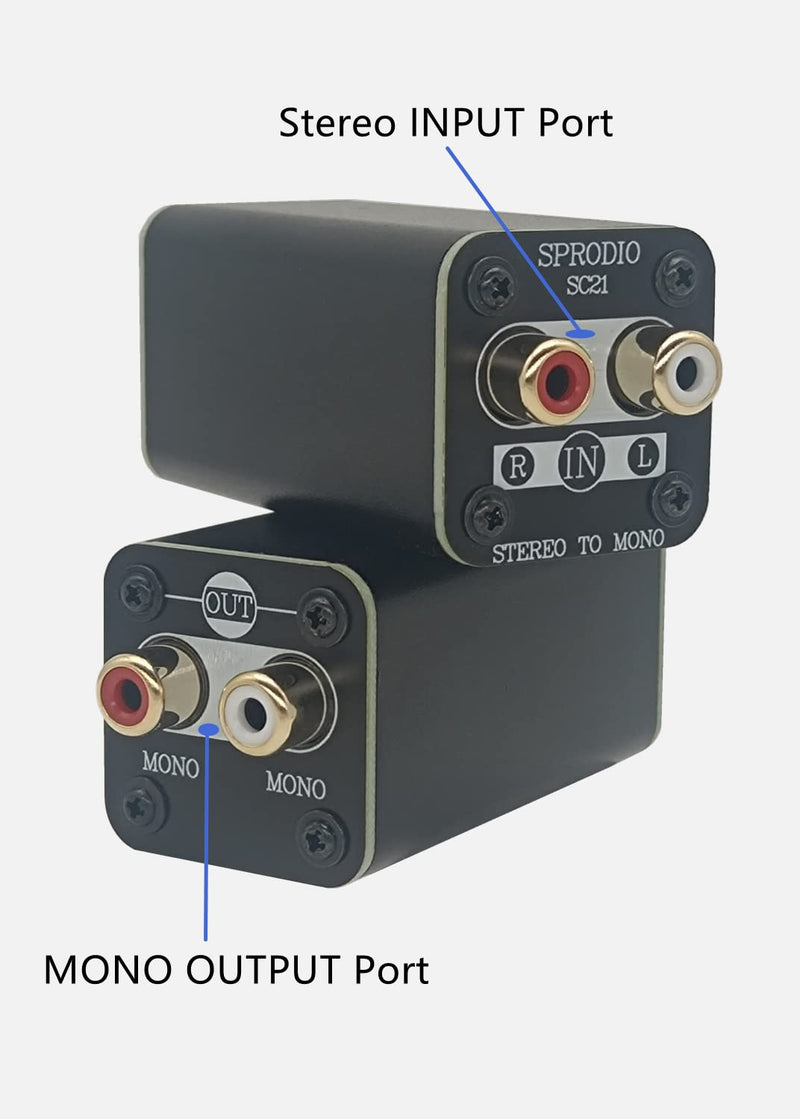 SPRODIO Single Stereo to Mono Converter, RCA L/R Audio Adapter Stereo to Mono summing Cable Adapter SC21