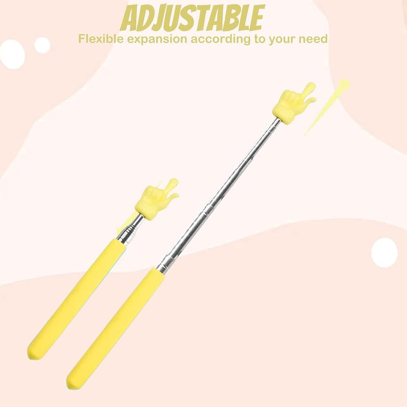 2Pcs Retractable Teacher Pointer Finger, Telescopic Hand Pointer Teacher Pointers for Classroom, Mini Extendable Finger Pointers Stick Elementary School Kindergarten Teachers Supplies (Yellow)