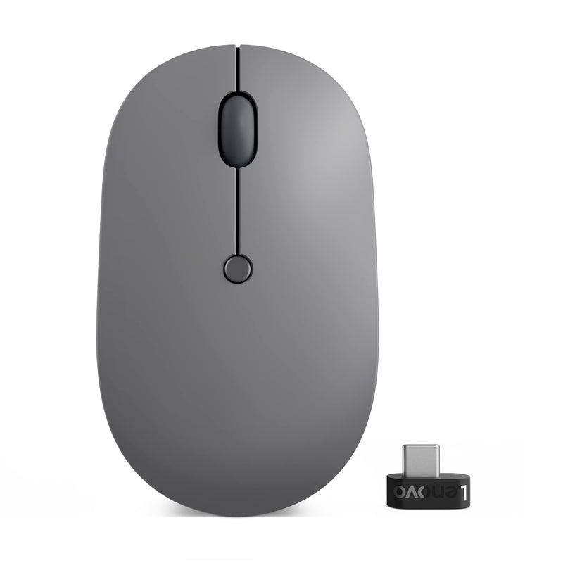 Lenovo Go USB-C Essential Wireless Mouse, 2.4 GHz Nano USB-C Receiver, Adjustable DPI, Rechargeable Battery, Ambidextrous, GY51C21210, Grey