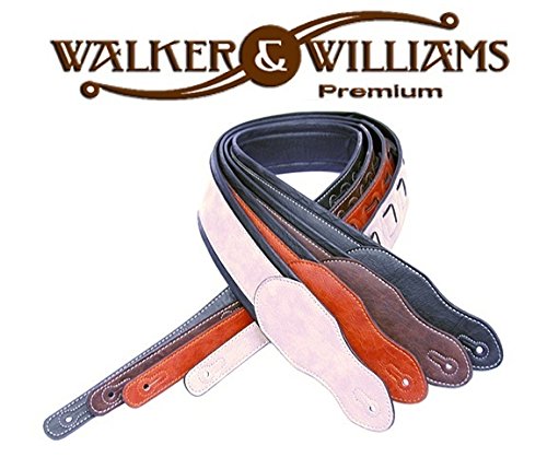 Walker & Williams G-25 Handmade Navy Blue Guitar Strap with Padded Glove Leather Back For Acoustic, Electric, And Bass Guitars