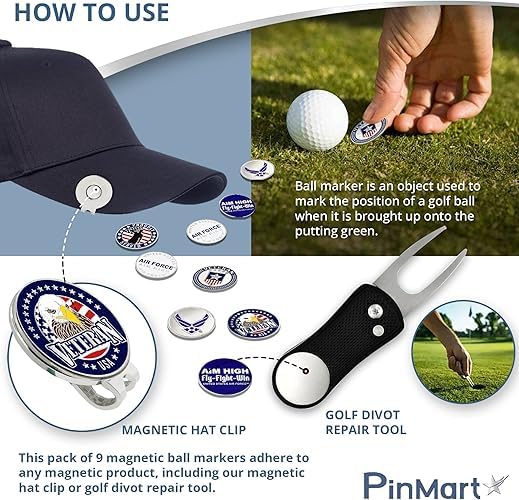 [AUSTRALIA] - PinMart’s Officially Licensed United States Veteran Bundle Pack of 9 Golf Ball Markers - Golf Accessories for Men and Women - Magnetic Veteran Ball Markers Set of 9 Coast Guard Blue/White/Gold 