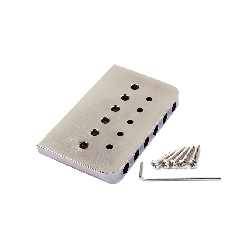 Electric Guitar Bridge Fixed Hardtail Bridge with Brass Saddle for Electric Guitar Replacement Part Chrome Silver+Brass Saddle