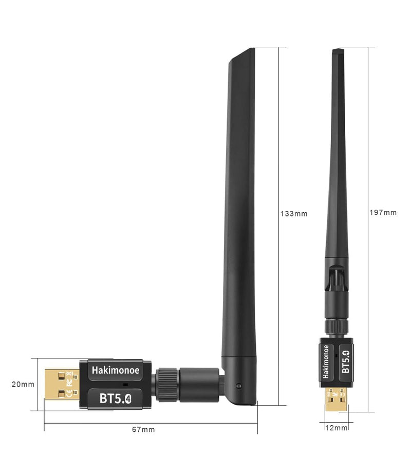 [AUSTRALIA] - Long Range Bluetooth 5.4 Adapter for PC, Wireless USB Dongle External Antenna for Windows 11 10 8.1 7 Linux Laptop Desktop Computer, Pair with Bluetooth Headset Speaker Mice Keyboard Printer Latest BT5.4-Detachable Antenna-BT548 