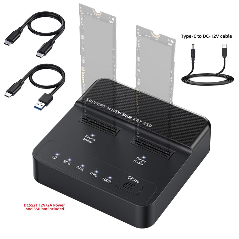 Dual-Bay Cloner 20Gbps NVME M.2 NGFF M-Key to USB-C One-Click Offline Clone Backup Enclosure Hyper Vertical Duplicator