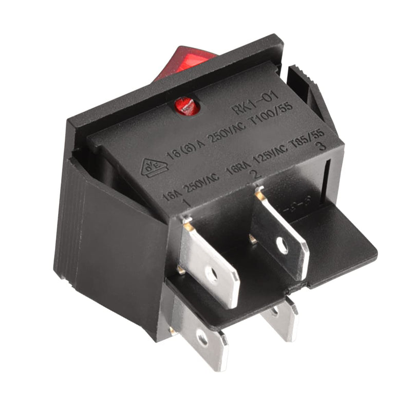 Rocker Switch ON-Off DPST 4 Terminals Red Light 16A 250VAC 2Pack 2