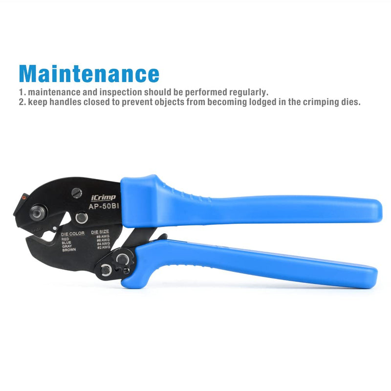 [AUSTRALIA] - iCrimp AP-50BI Battery Cable Ring Terminal Crimper for 8, 6, 4, 2AWG Copper Cable Lugs, Heavy Duty Wire Lugs and Battery Cable Ends 