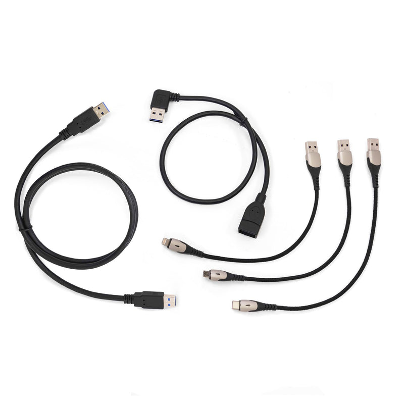 Mission Darkness USB Cable Set – UL-Certified Shielded Cables for Digital Forensics & RF-Shielded Enclosures – Includes USB-A, USB-C, Micro USB, Lightning-Compatible, Extension Cables & Zipper Pouch