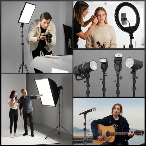 Photography Light Stand, 17.7–76.8" Adjustable Aluminum Tripod Light Stands with 1/4" Thread, Max Load 6.6lb, Foldable & Portable Mount for Ring Light, LED Panel, Studio & Outdoor Shooting