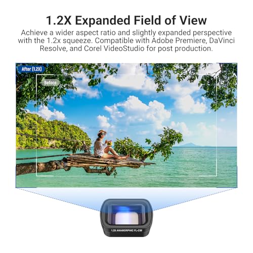 NEEWER 1.2X Blue Anamorphic Lens Compatible with DJI Osmo Pocket 3 / Pocket 4 / Xtra Muse, HD Magnetic Widescreen Blue Streak Effect Lens + 2X Screen Protector Accessories, FL-C56 1.2X Blue Anamorphic Lens(Metal)